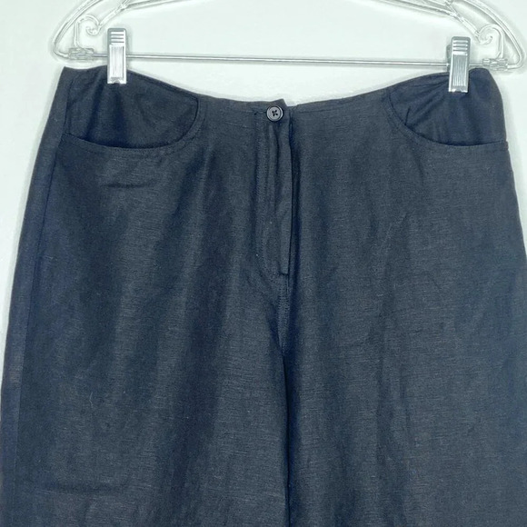 Larry Levine Petite 10P Black Embroidered Linen Blend Cropped Pants Floral Boho - Picture 7 of 12